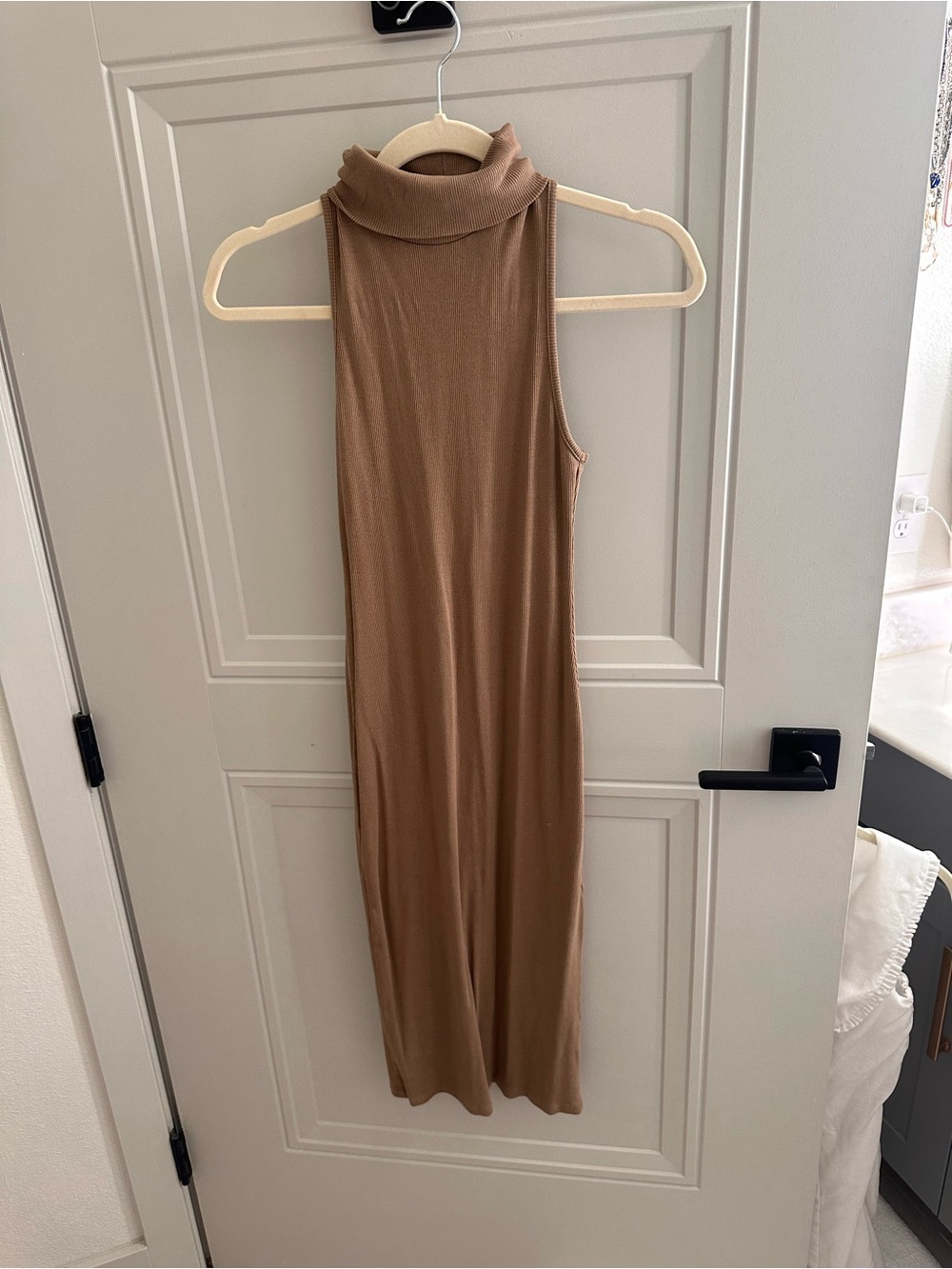 Zara Sleeveless Turtleneck Midi Dress in Camel Brown